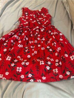Carter's Red Floral Sleeveless Tie-Waist Dress